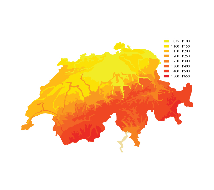 Le rayonnement solaire en suisse selon les régions
